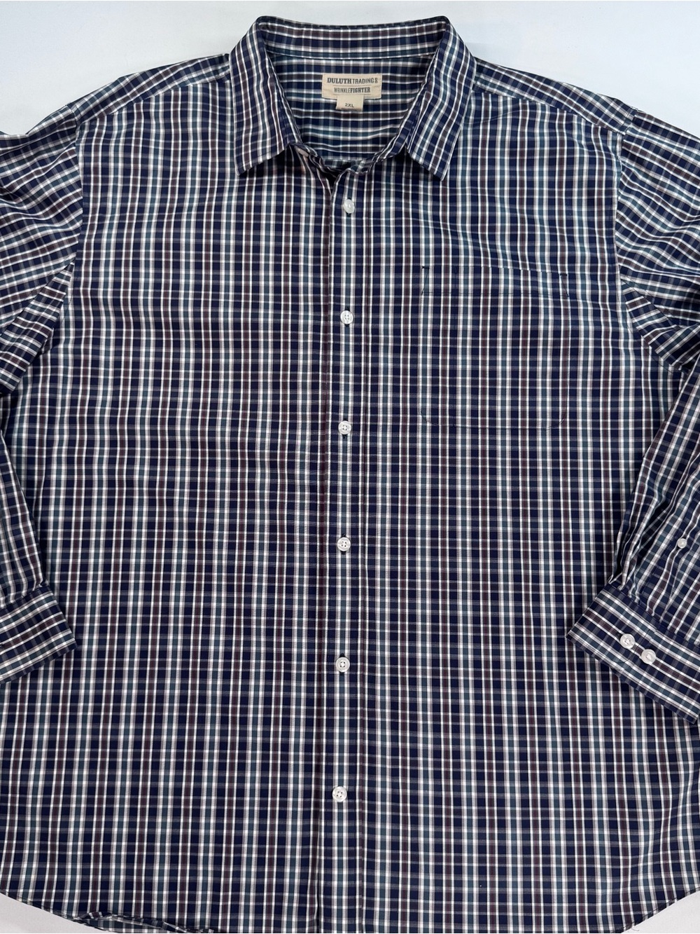 DULUTH TRADING CO. Men’s LS Plaid Pocket Wrinklefighter Relaxed Fit 2XL EUC
